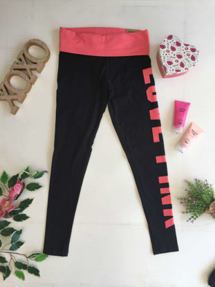 Imagen de Pink Active Cotton Legging  Negro Letras Rosa S
